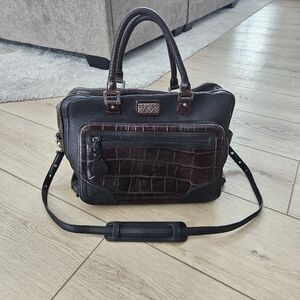 Brighton Leather Black and Brown Carry-on Bag Travel briefcase tote